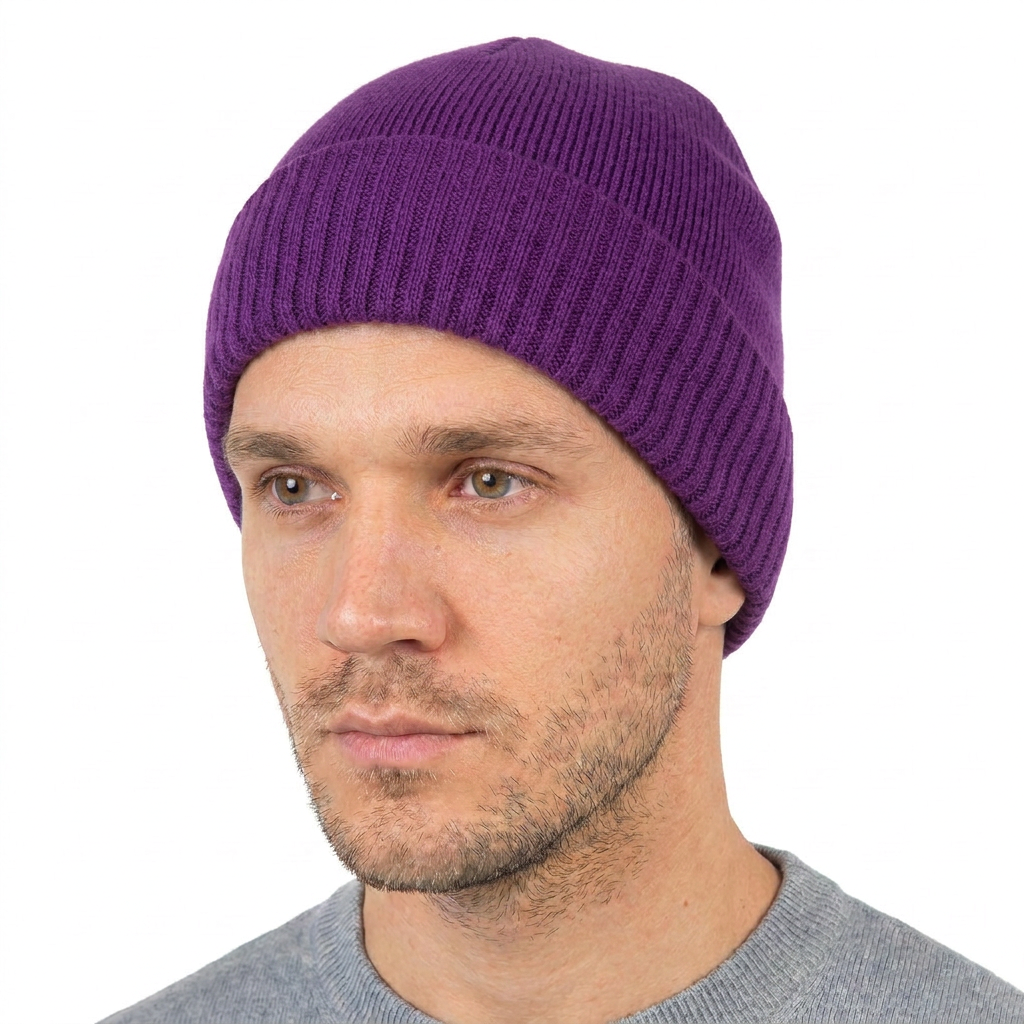 Men's Plain-Knit 100% Cashmere Beanie, purple | Dalle Piane Cashmere