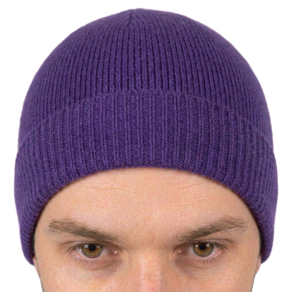 Men's Plain-Knit 100% Cashmere Beanie, purple | Dalle Piane Cashmere