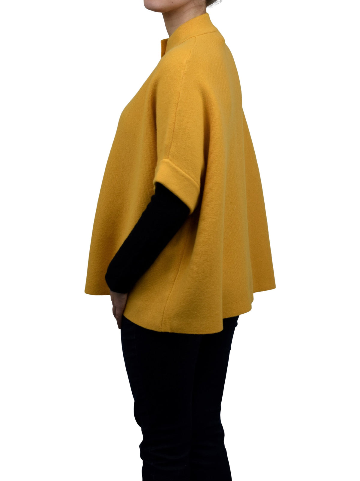 Yellow Cashmere Blend Cape With Two Front Buttons, view 3