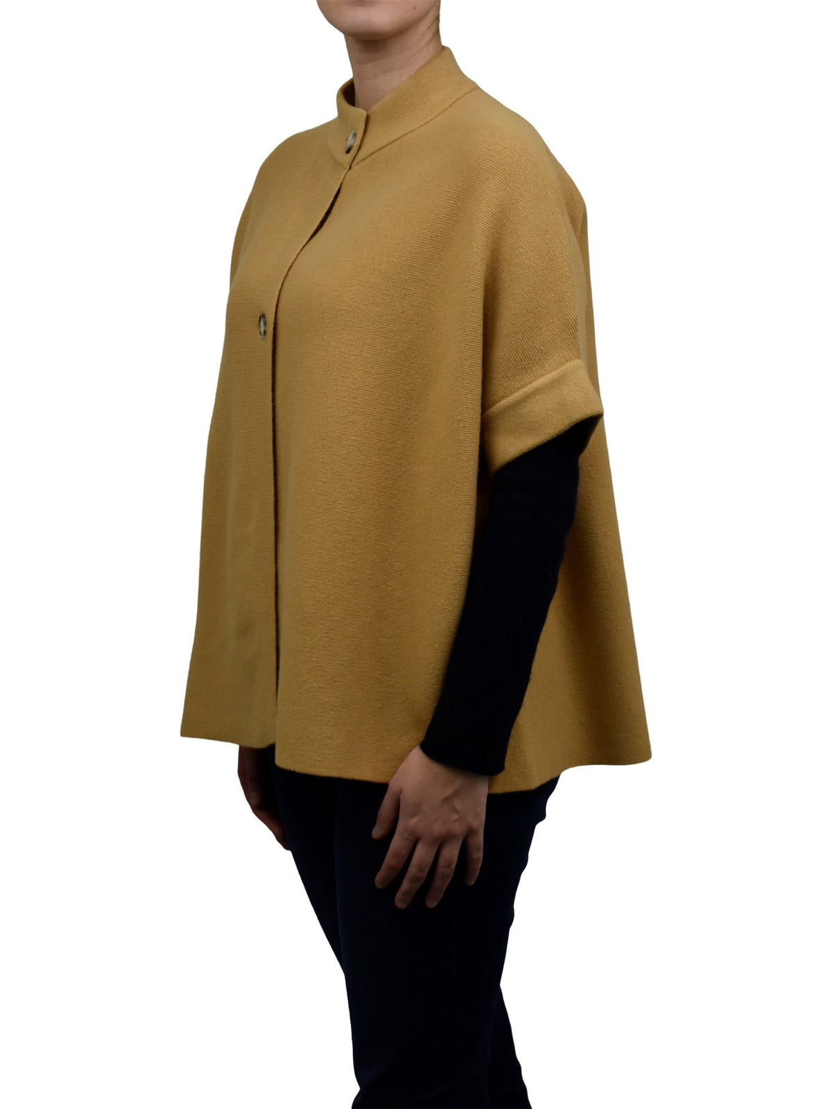 Camel Cashmere Blend Cape With Two Front Buttons, view 2