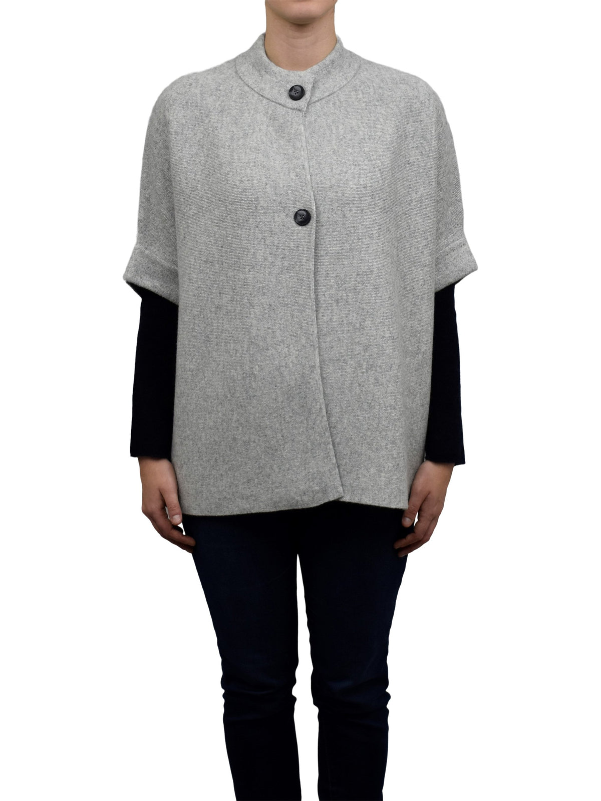 Gray Cashmere Blend Cape With Two Front Buttons