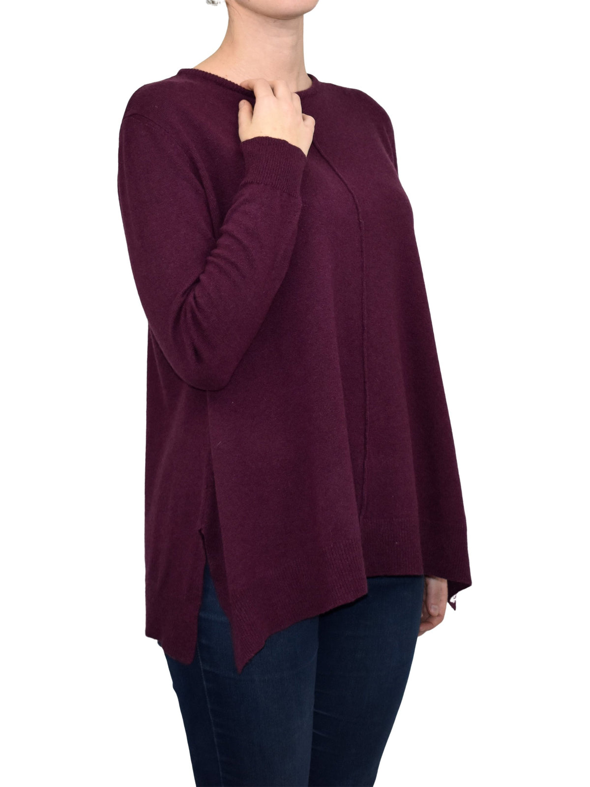 Burgundy Women's A-Line Cashmere Blend Oversized Sweater, view 2