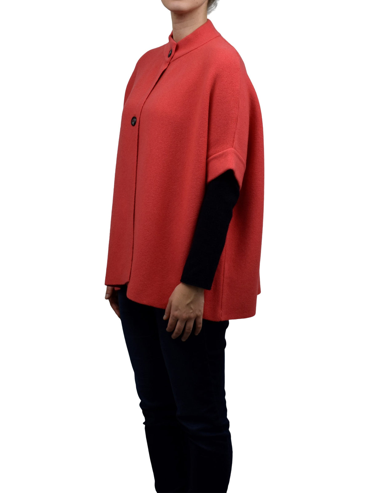 Orange Cashmere Blend Cape With Two Front Buttons