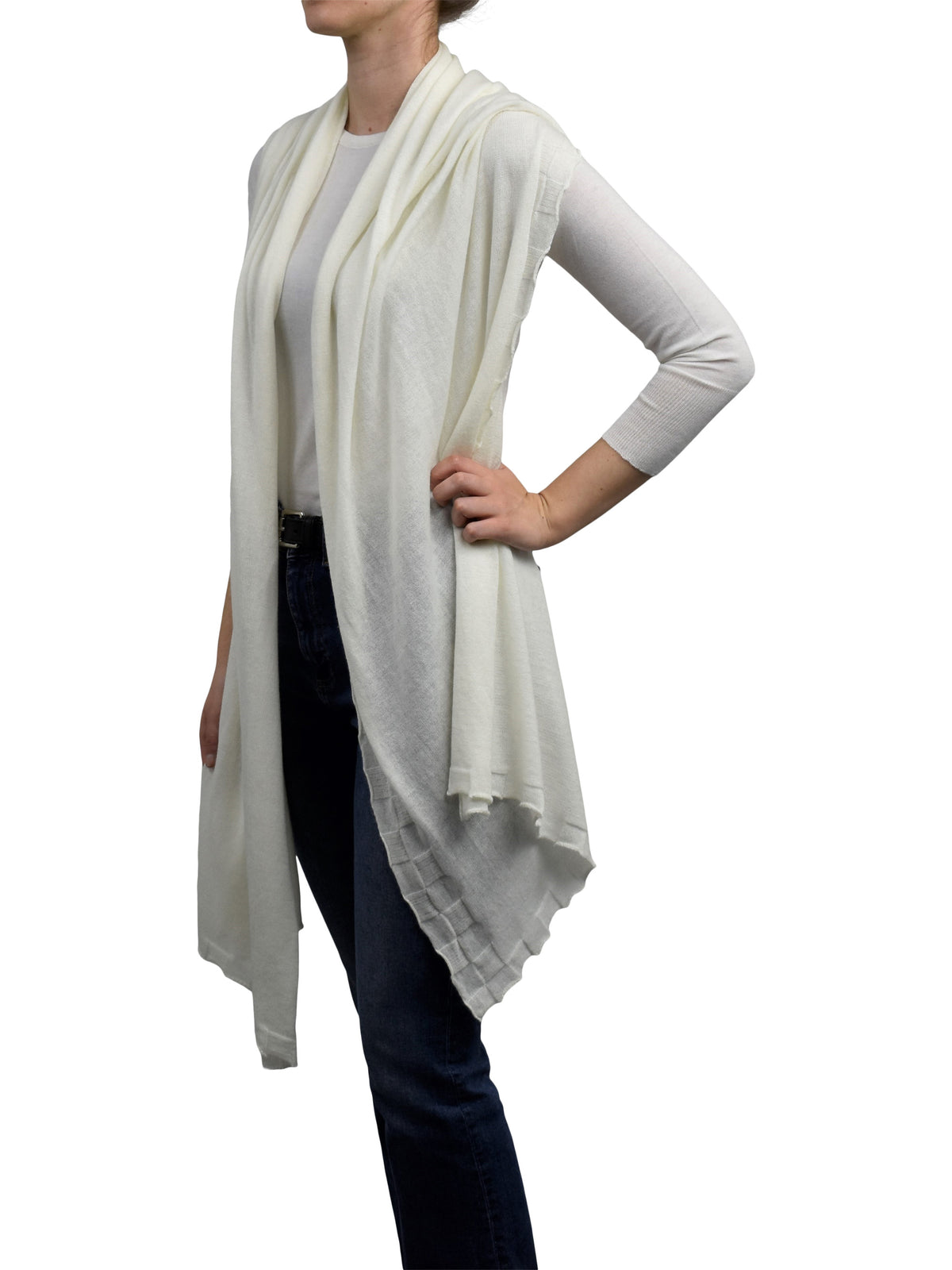 Cream Women's Cotton and Cashmere Wrap, view 3