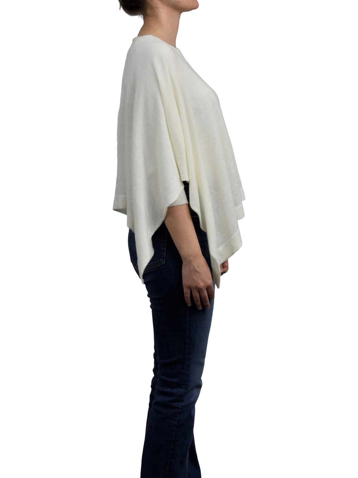 Cream Cotton and Cashmere Poncho, view 3