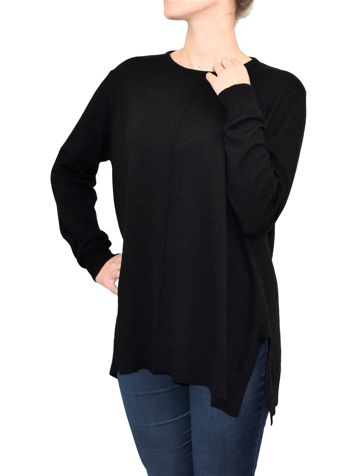 Black Women's A-Line Cashmere Blend Oversized Sweater, view 3