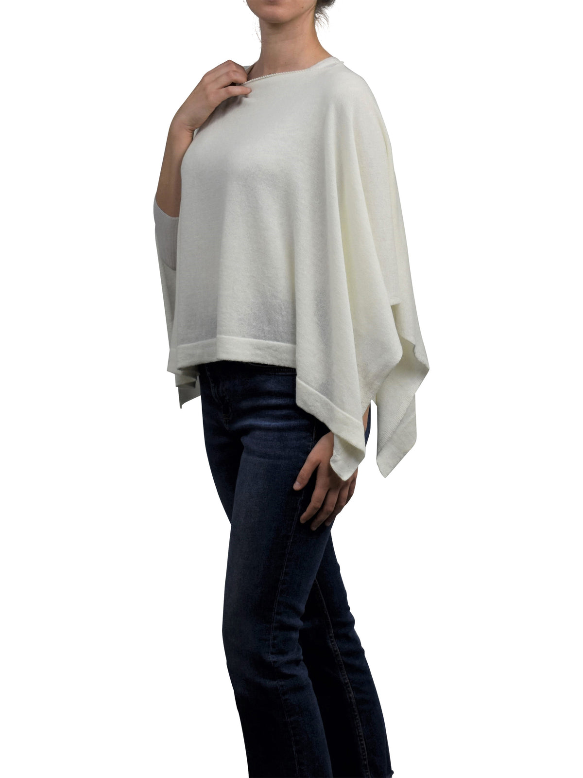 Cream Cotton and Cashmere Poncho, view 2