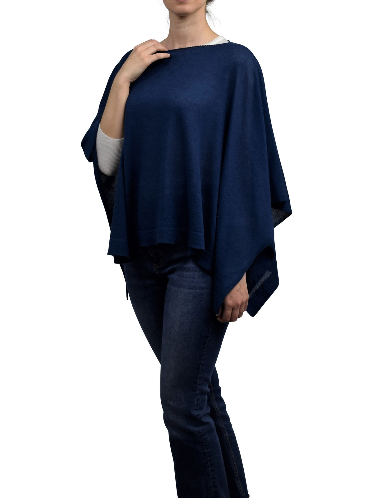 Blue Cotton and Cashmere Poncho, view 2