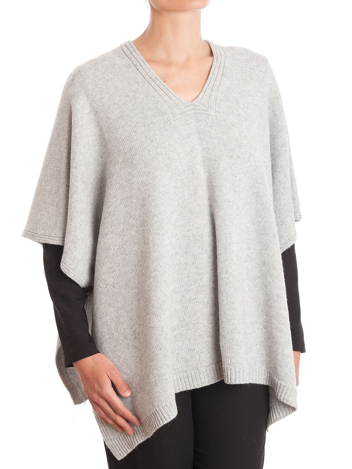 Gray Cashmere Blend Cape With Side Buttons
