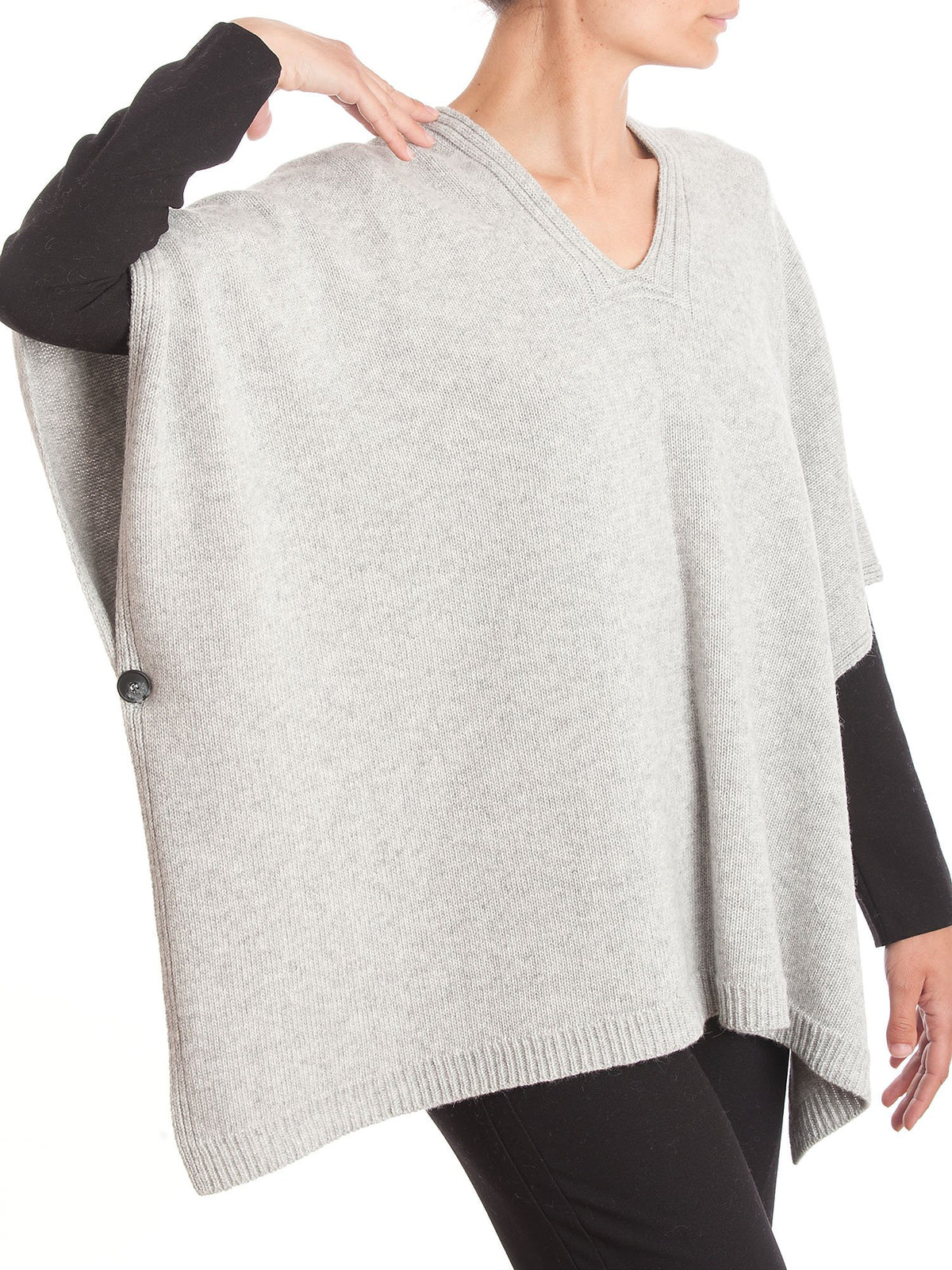 Gray Cashmere Blend Cape With Side Buttons, view 2