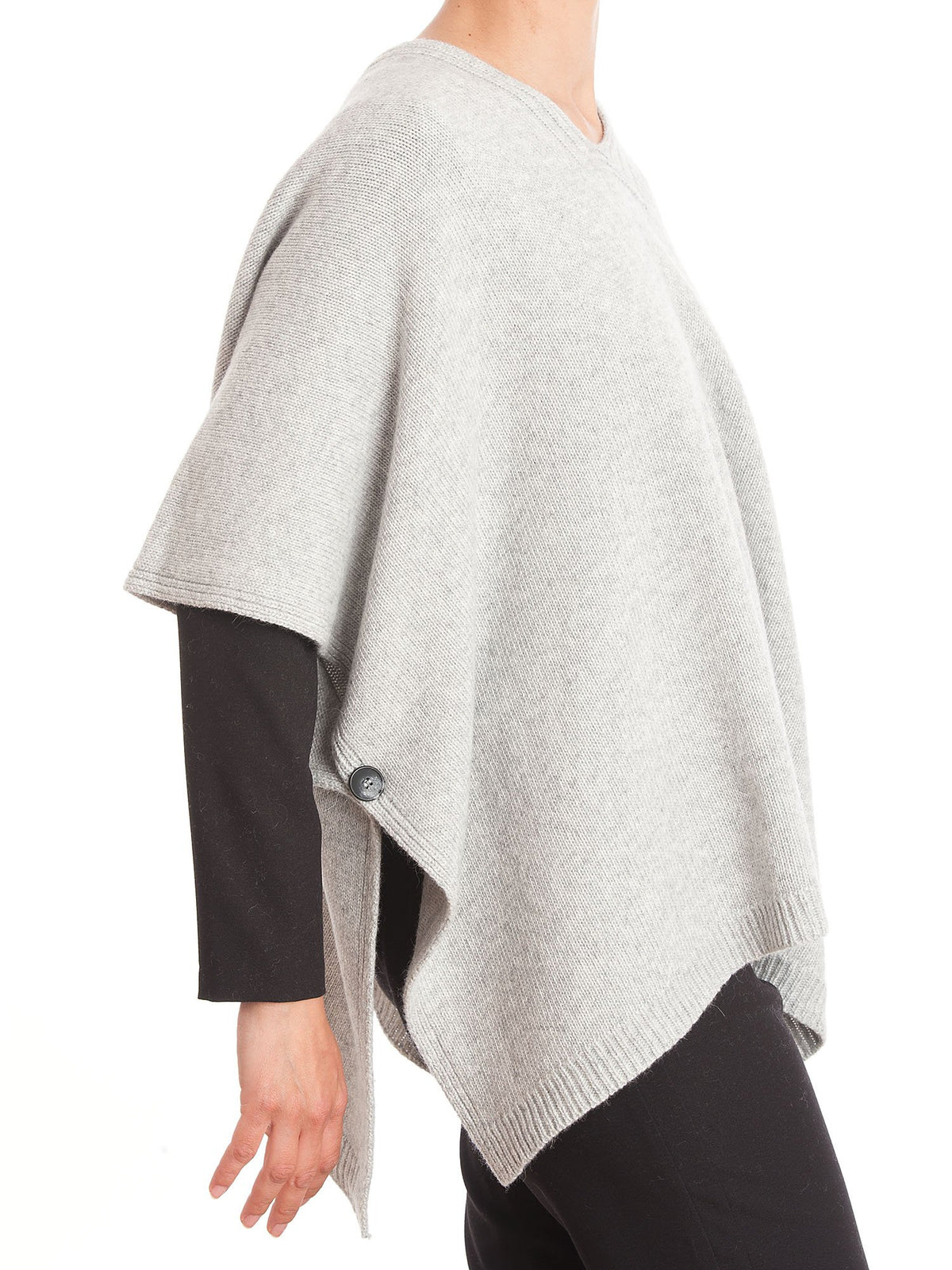 Gray Cashmere Blend Cape With Side Buttons, view 3