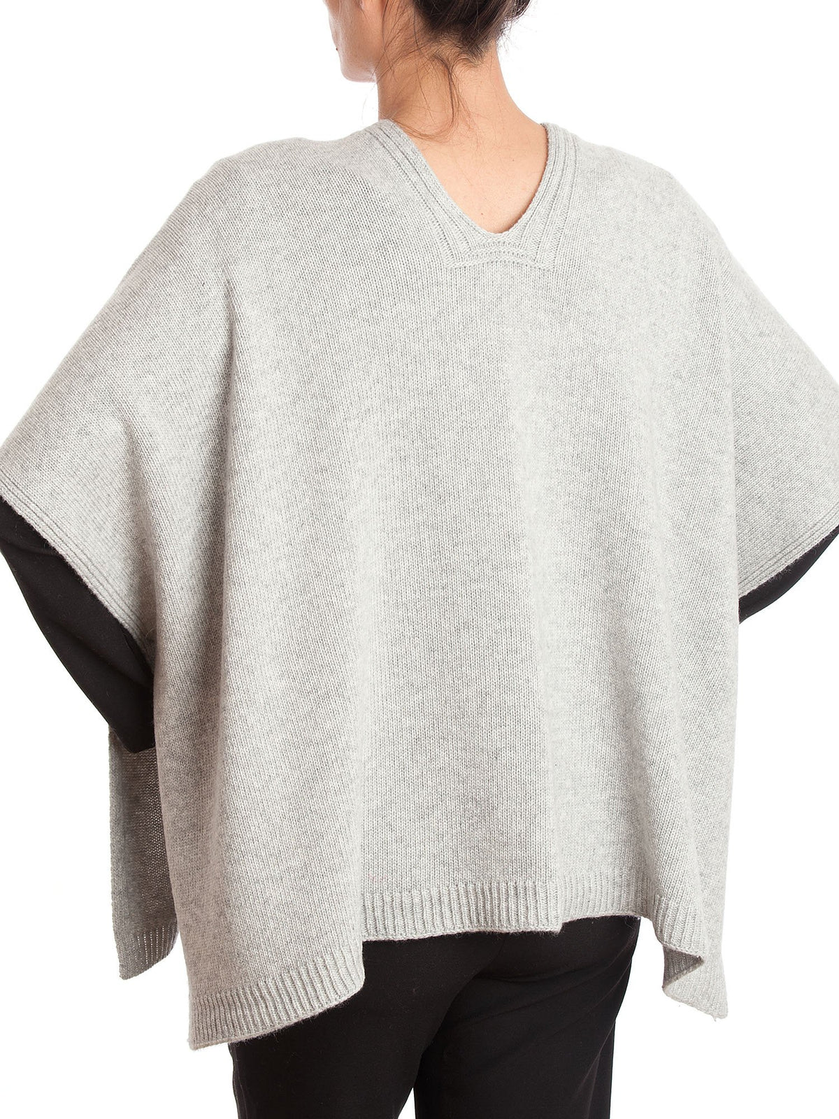 Gray Cashmere Blend Cape With Side Buttons, view 4