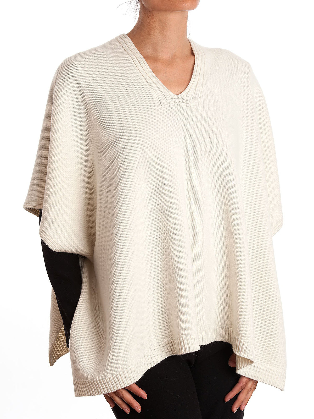 Cream Cashmere Blend Cape With Side Buttons