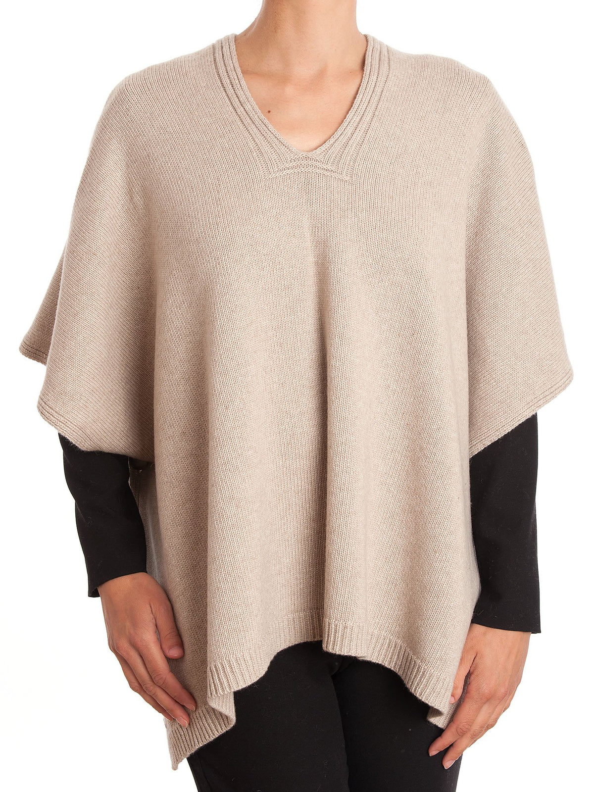 Beige Cashmere Blend Cape With Side Buttons