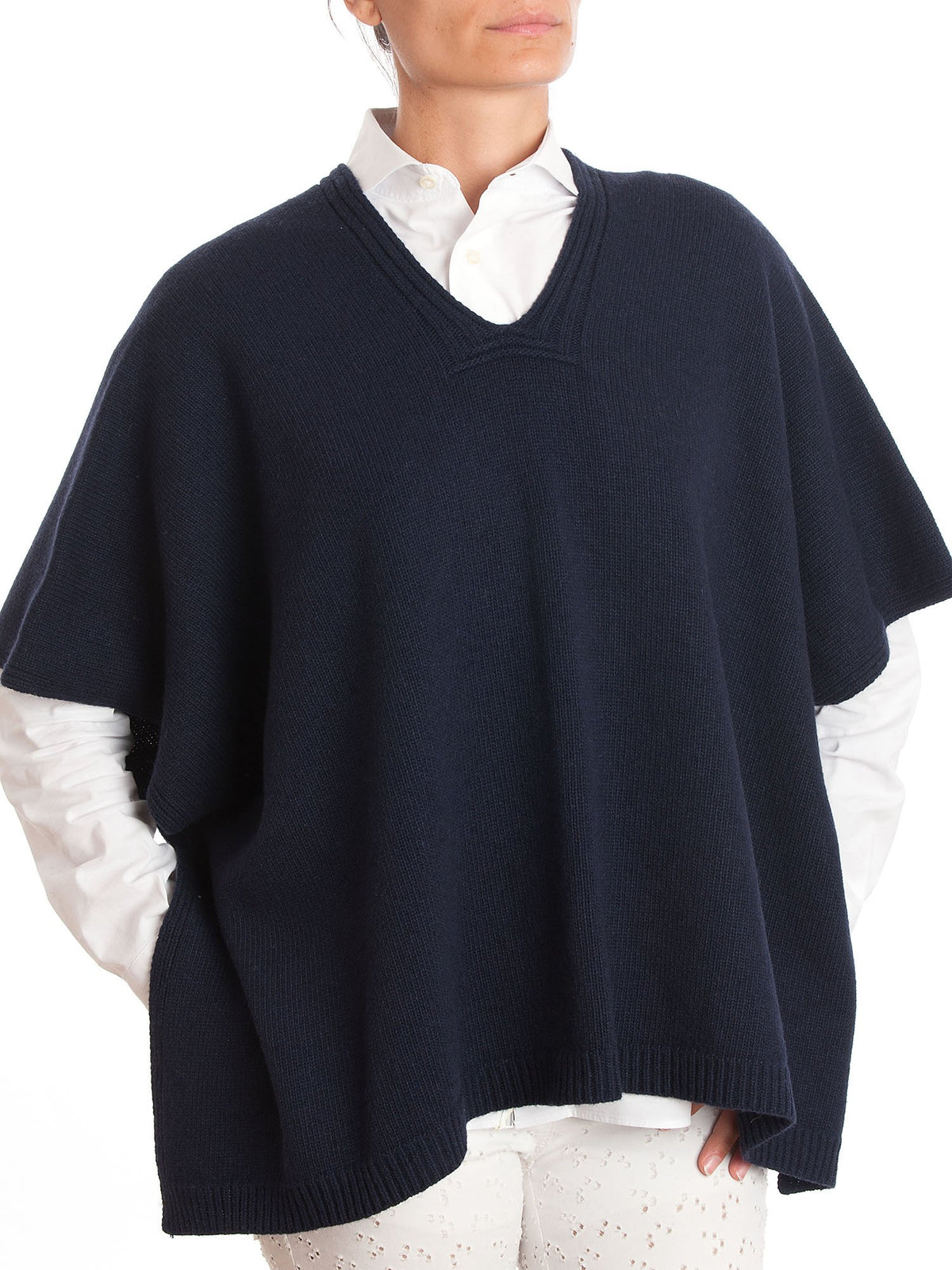 Blue Cashmere Blend Cape With Side Buttons