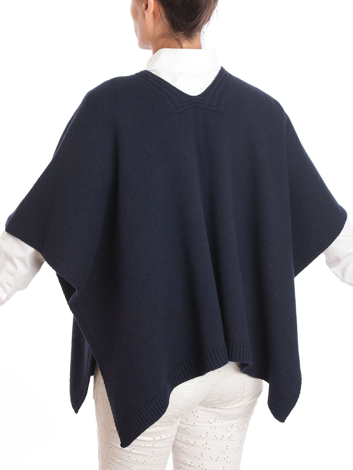Blue Cashmere Blend Cape With Side Buttons, view 5
