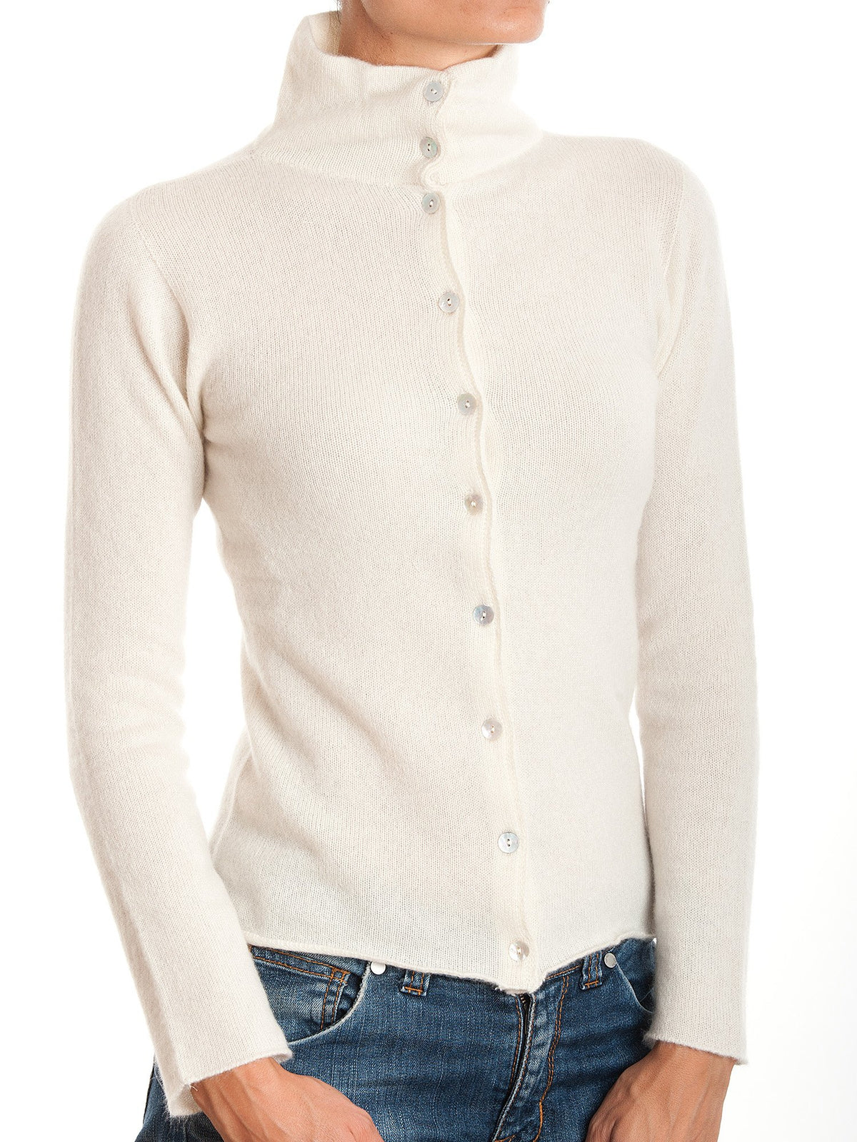 Cream Women's 100% Cashmere Mock Neck Bomber