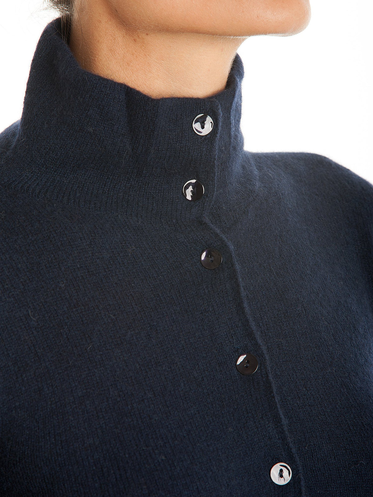 Blue Women's 100% Cashmere Mock Neck Bomber, view 2