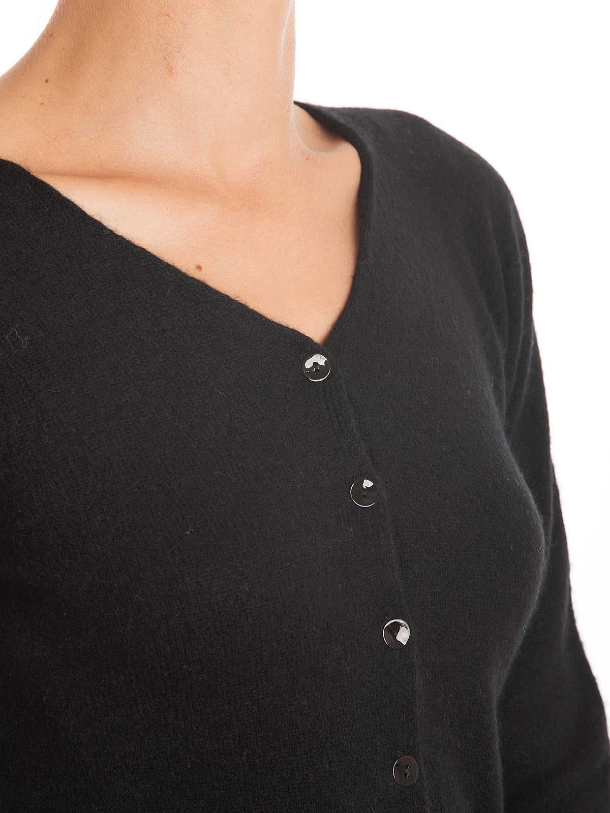 Black Women's 100% Cashmere V-Neck Cardigan, view 2