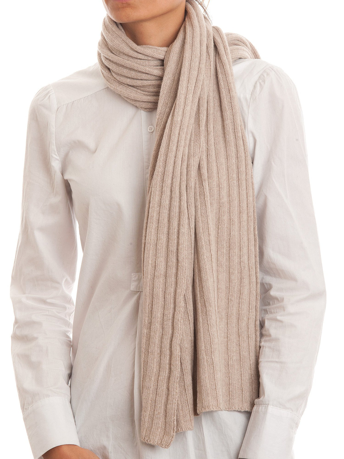 Beige Cashmere Blend Scarf and Beanie Set, view 3