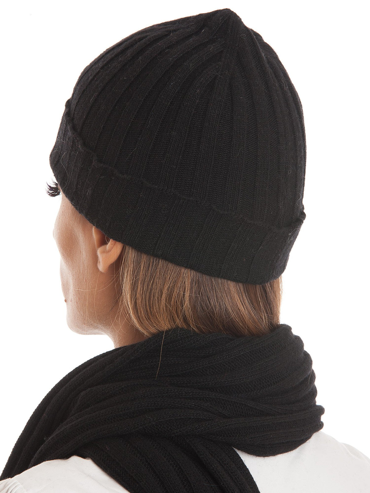 Black Cashmere Blend Scarf and Beanie Set, view 3