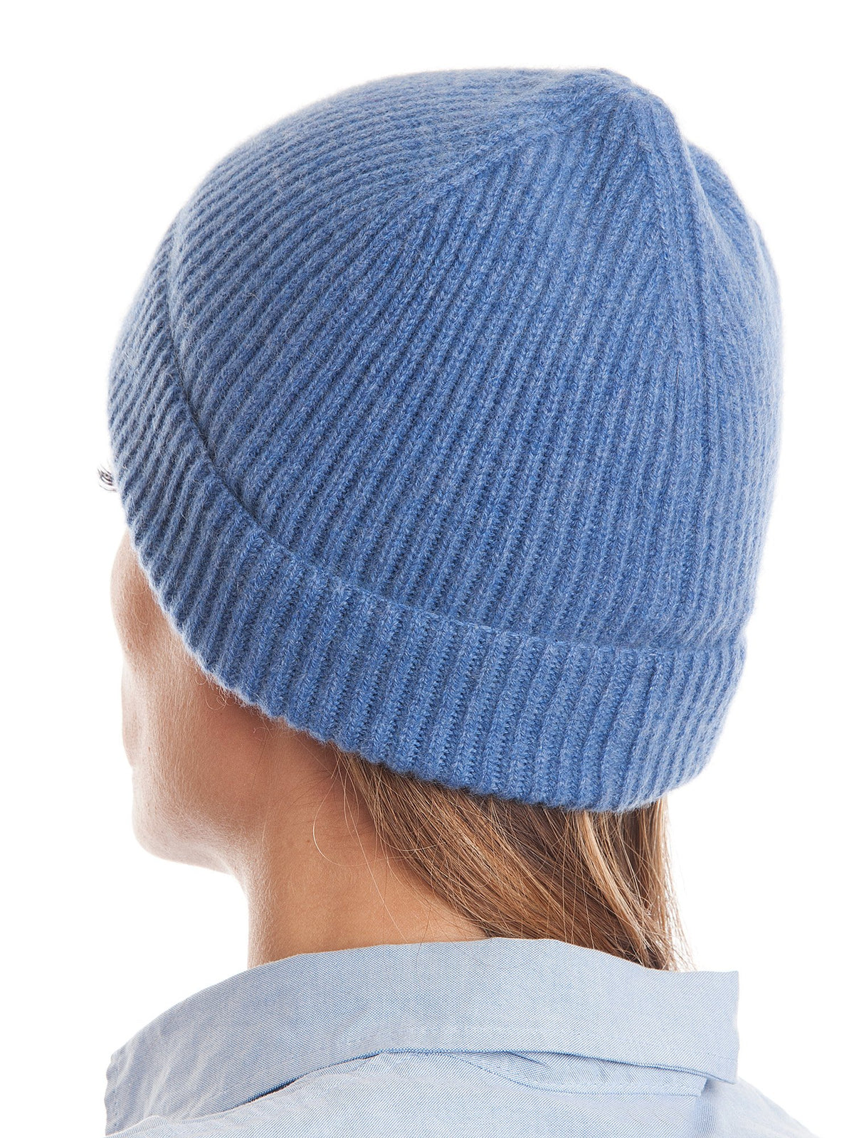 Light Blue Women's Fisherman's Rib 100% Cashmere Beanie