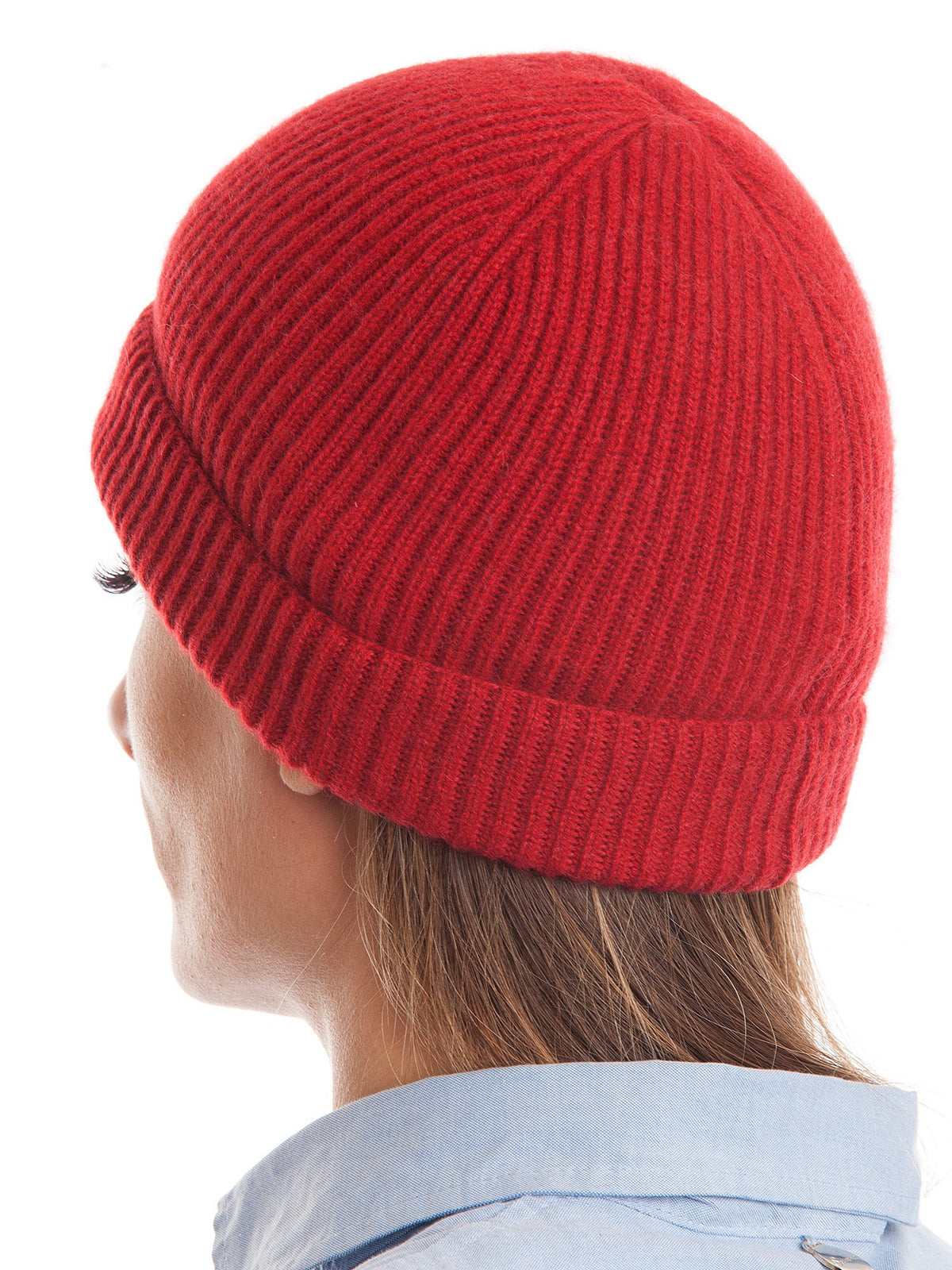 Red Women's Fisherman's Rib 100% Cashmere Beanie