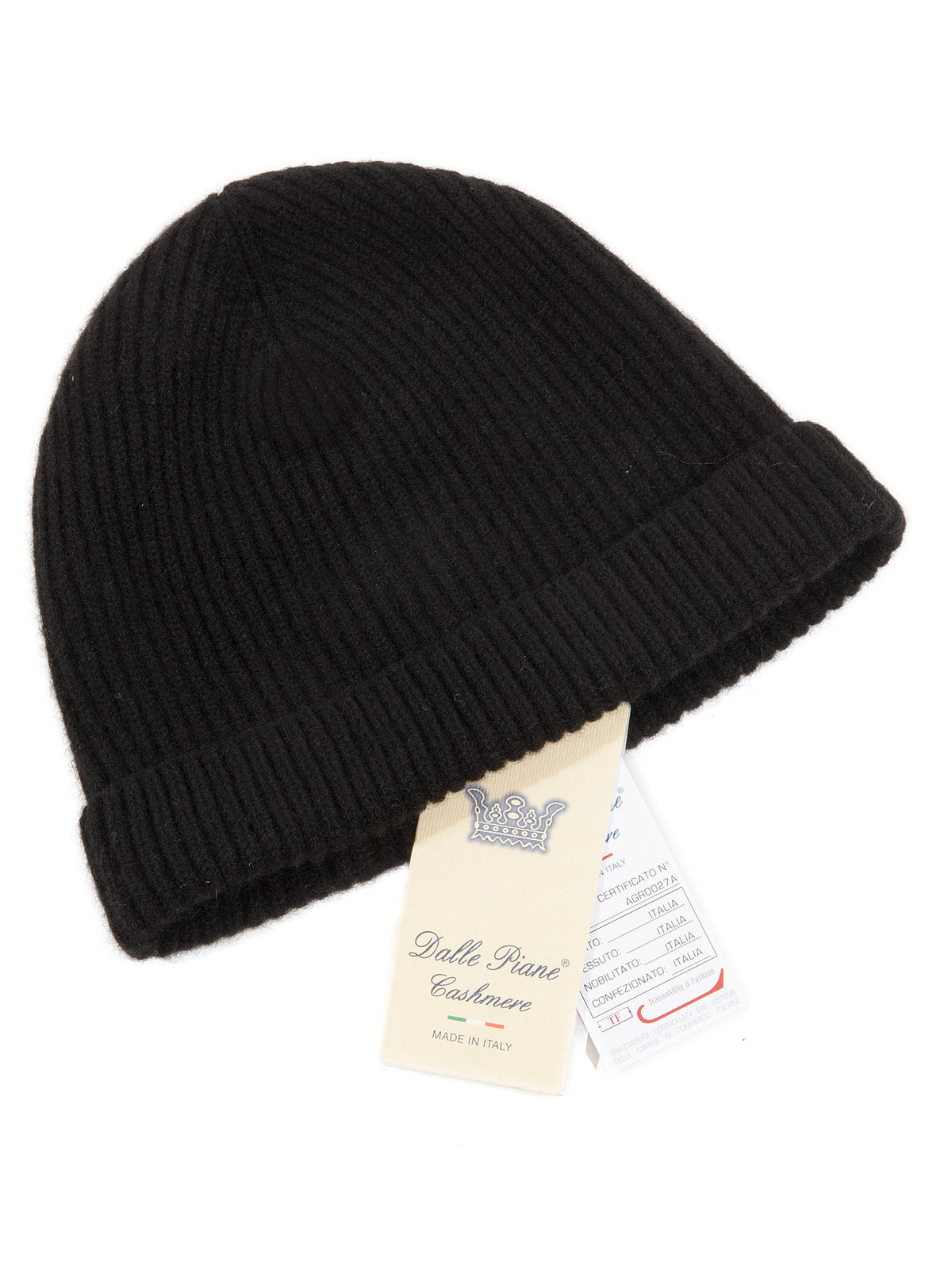 Black Women's Fisherman's Rib 100% Cashmere Beanie, view 2
