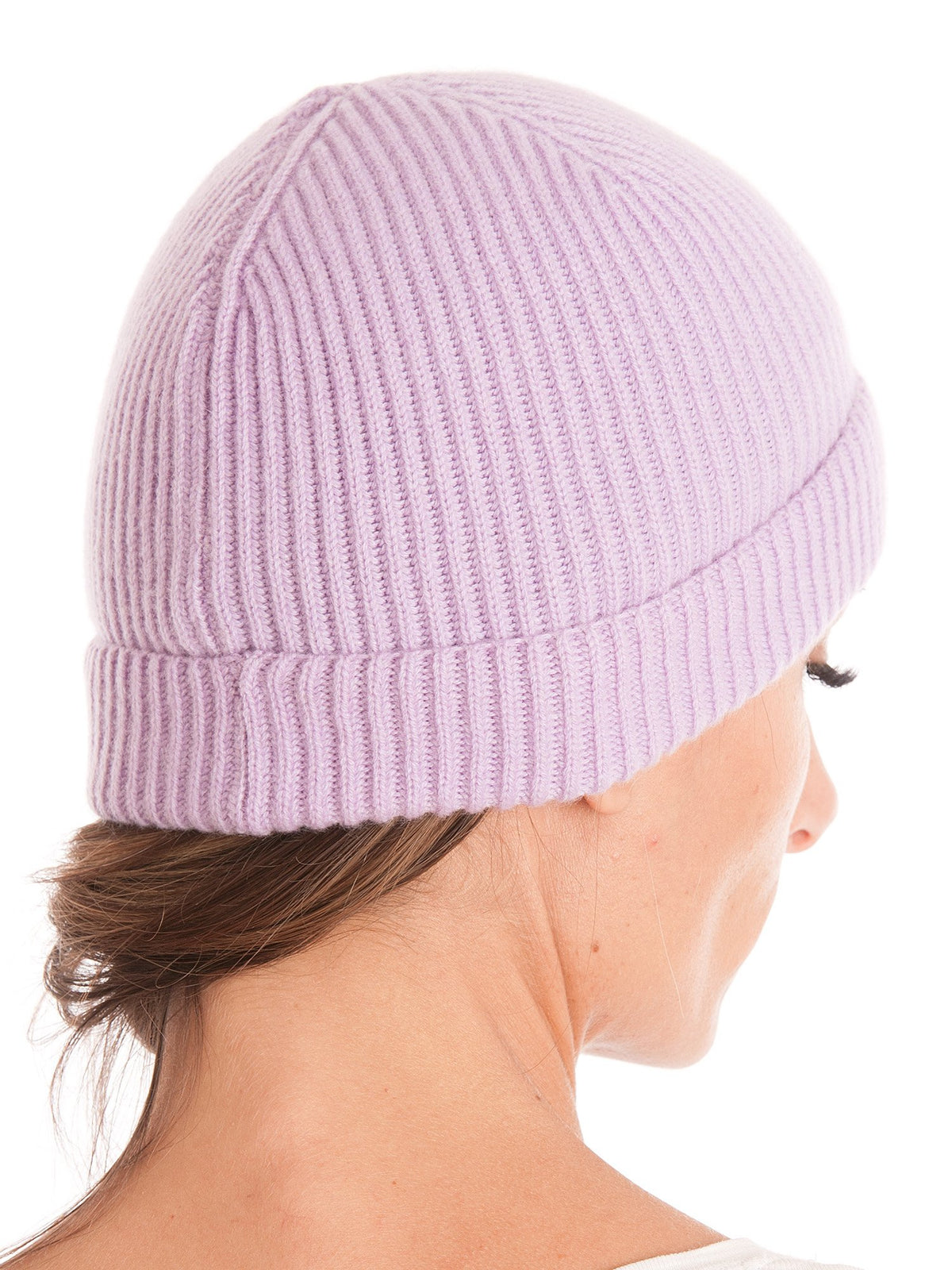 Lilac Women's Fisherman's Rib 100% Cashmere Beanie, view 2