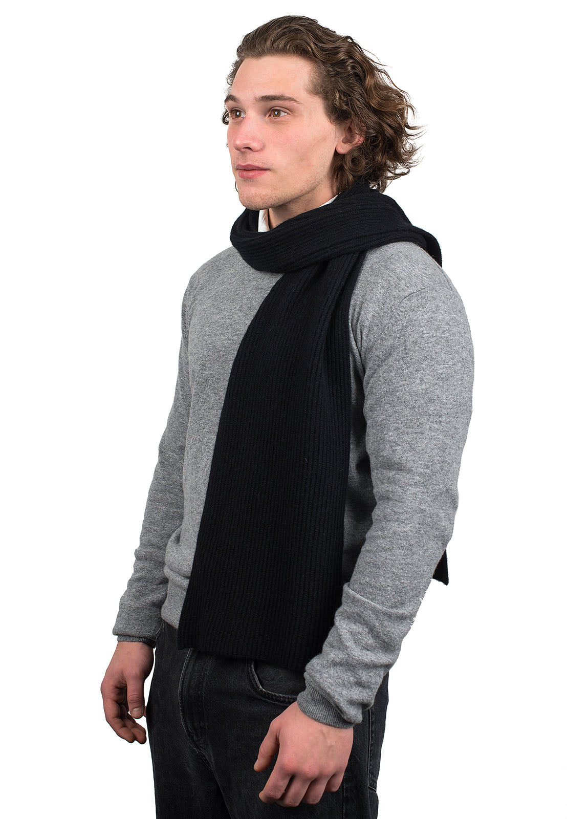 Black Men's Fisherman's Rib 100% Cashmere Scarf