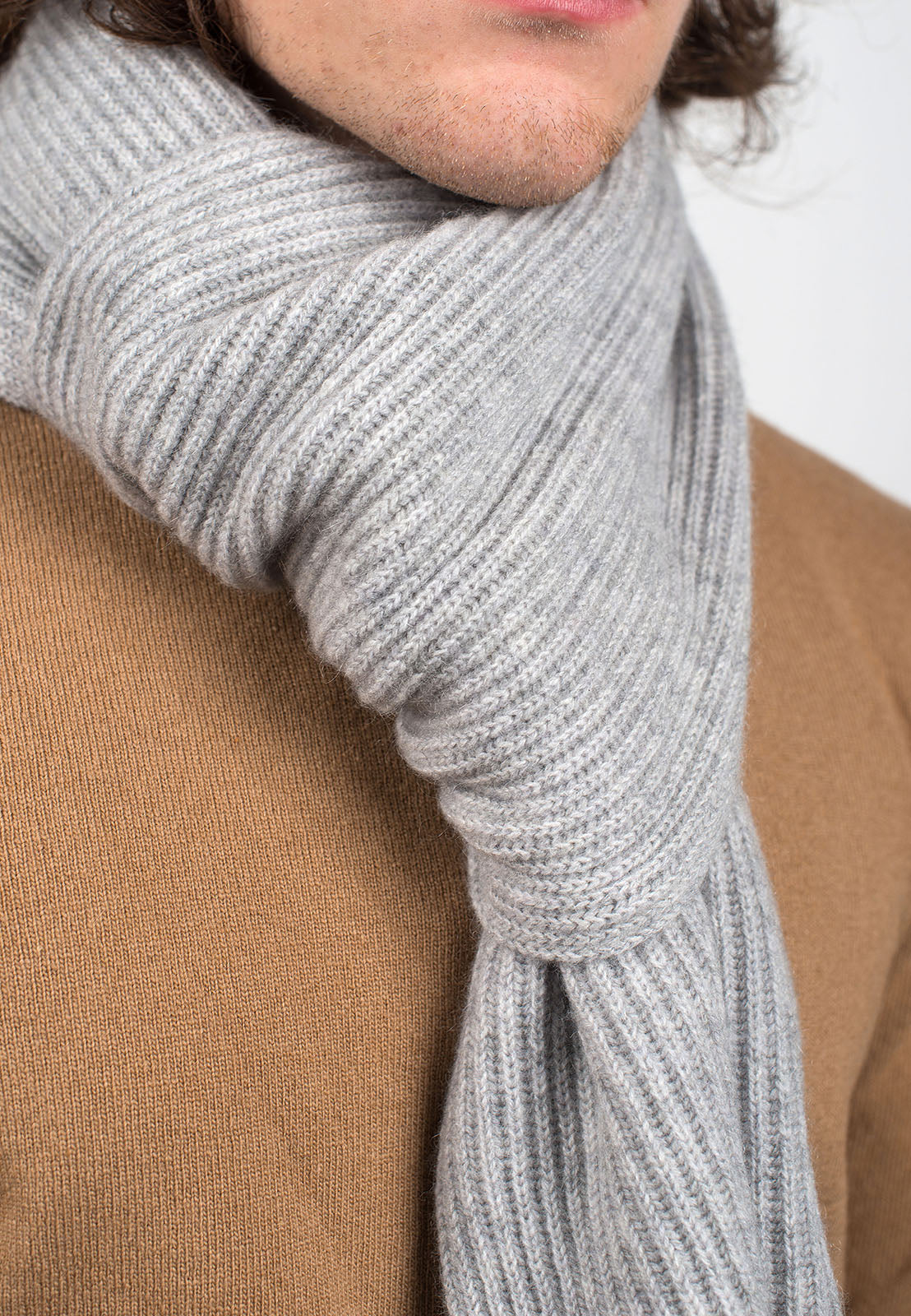 Gray Men's Fisherman's Rib 100% Cashmere Scarf, view 3