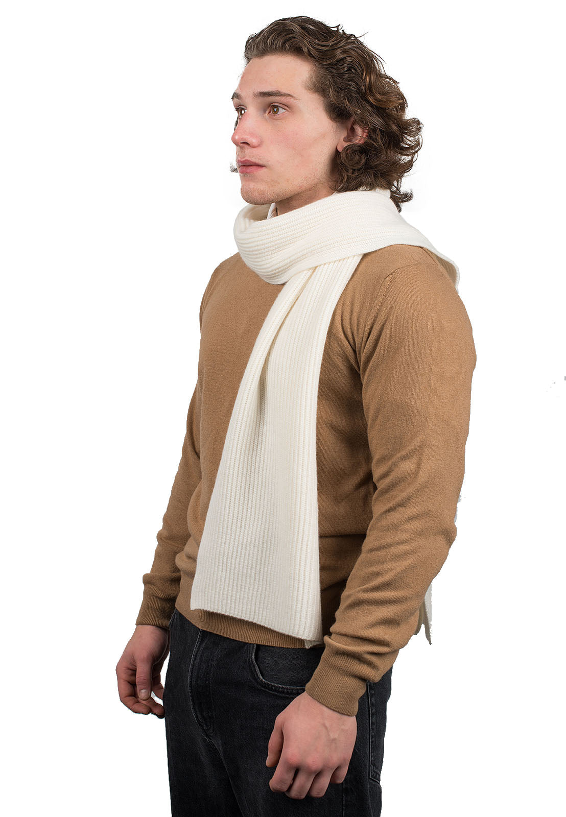 Cream Men's Fisherman's Rib 100% Cashmere Scarf