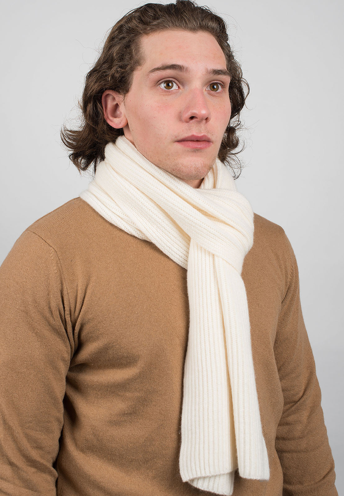 Cream Men's Fisherman's Rib 100% Cashmere Scarf, view 2