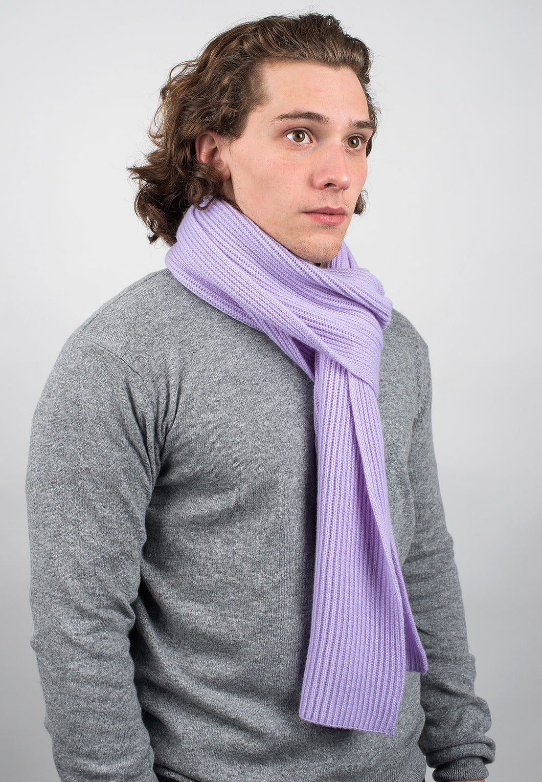 Lilac Men's Fisherman's Rib 100% Cashmere Scarf, view 2