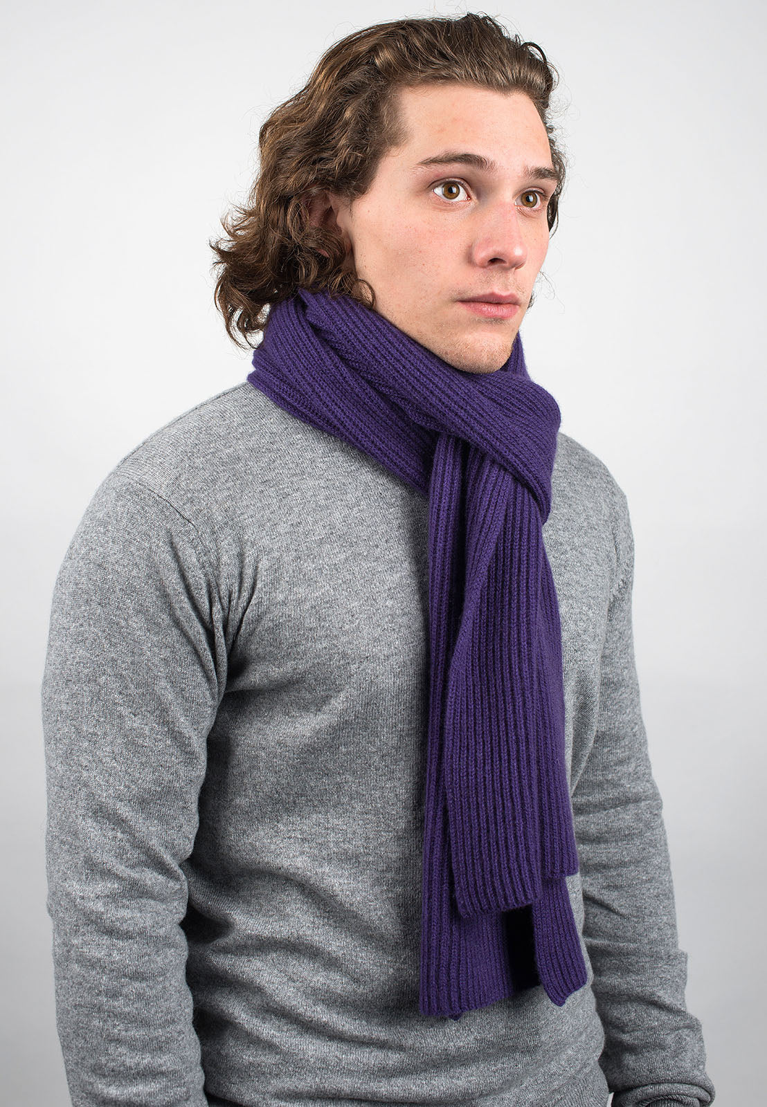 Purple Men's Fisherman's Rib 100% Cashmere Scarf, view 2