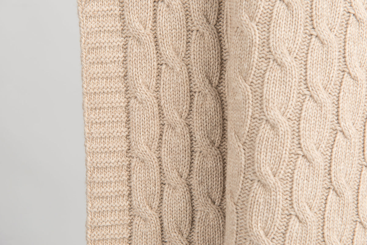 Beige Cable-Knit Cashmere Blend Throw, view 2