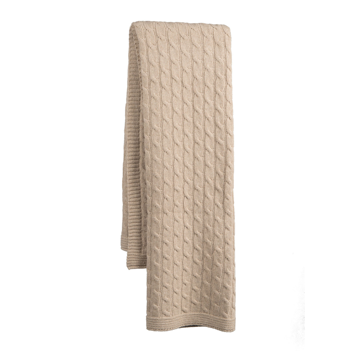 Beige Cable-Knit Cashmere Blend Throw