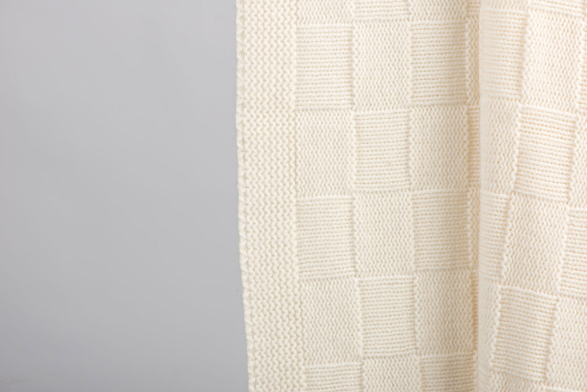 Cream Checkerboard Cashmere Blend Throw, view 2