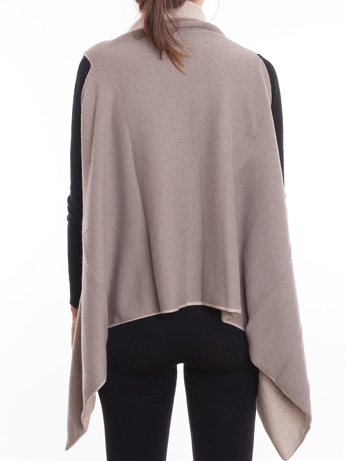 Mink-Beige Women's Reversible Sleeveless Cashmere Blend Cardigan, view 2