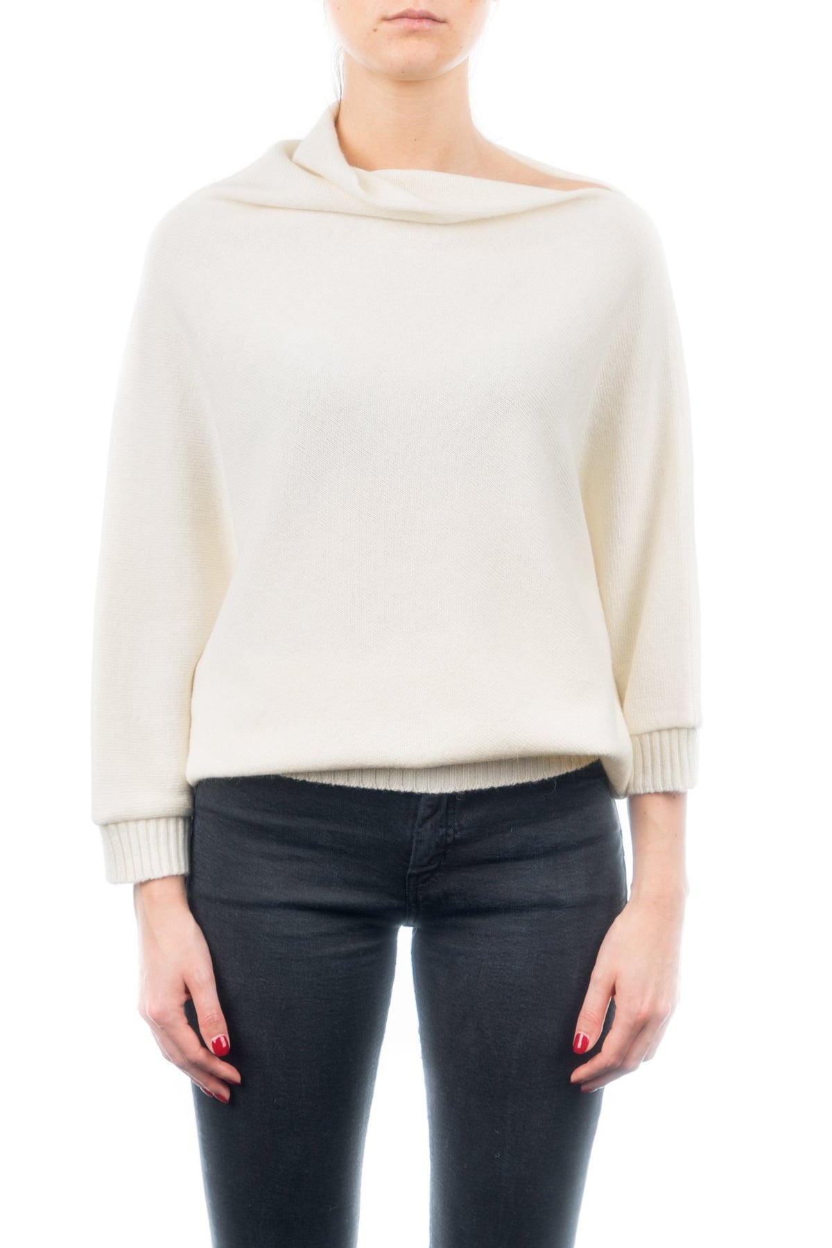 Cream Cashmere Blend Poncho With Sleeves