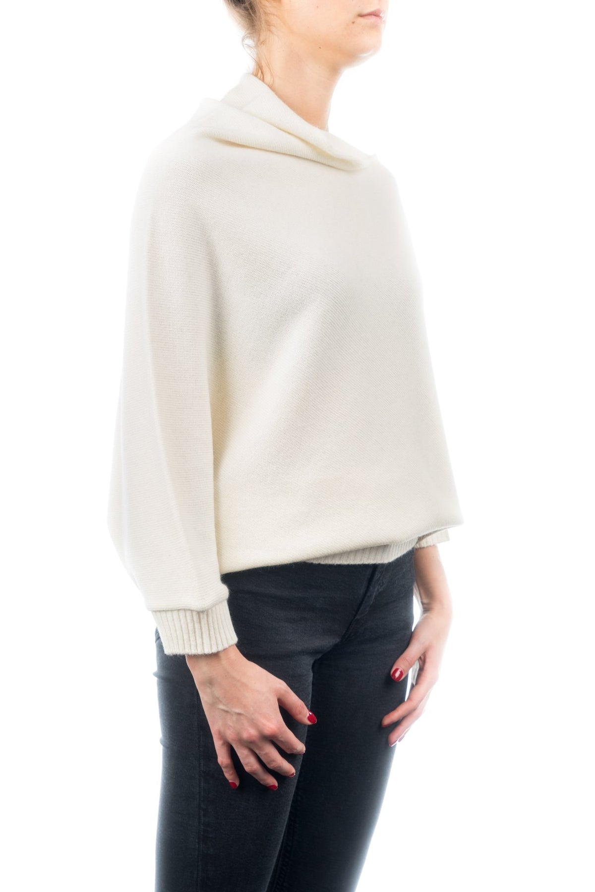 Cream Cashmere Blend Poncho With Sleeves, view 2