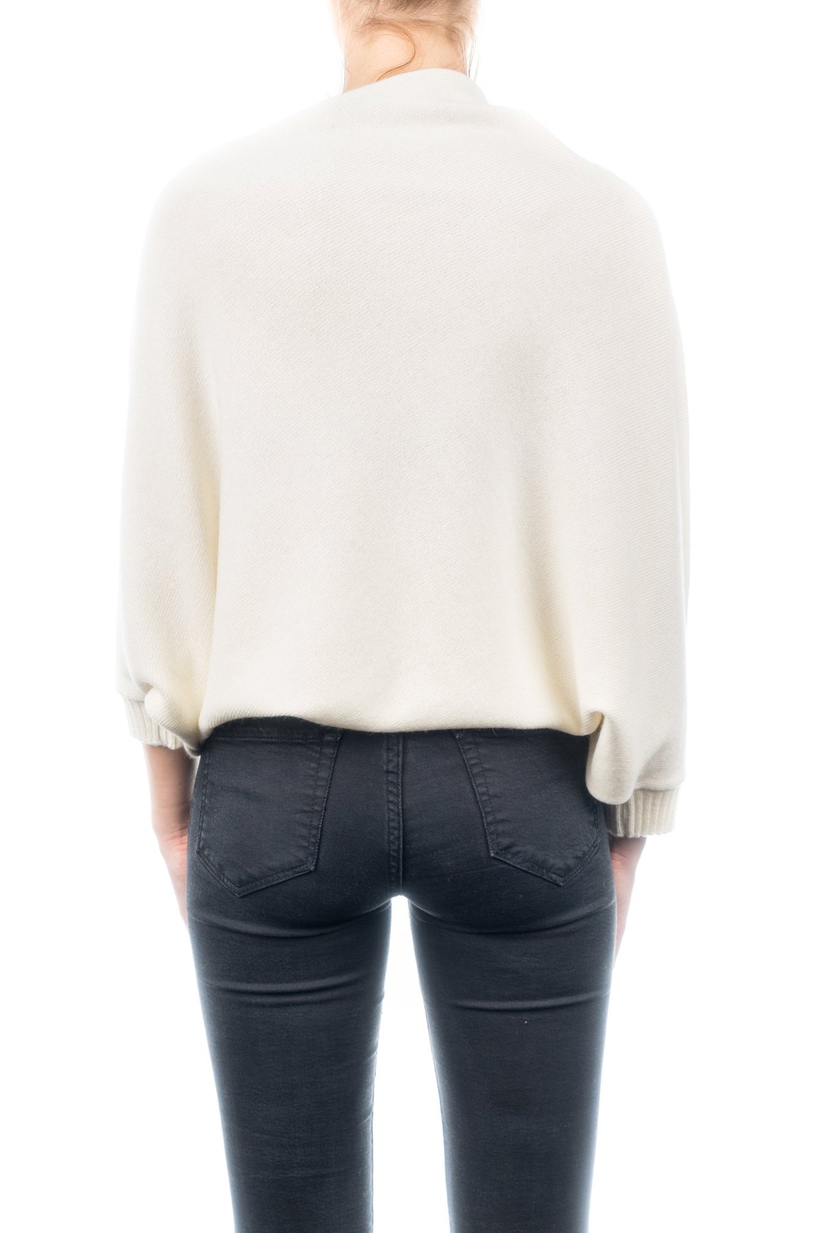 Cream Cashmere Blend Poncho With Sleeves, view 3