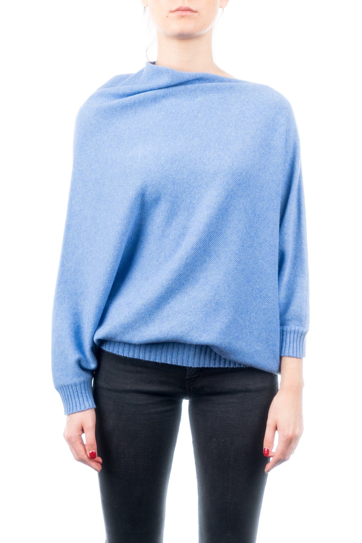 Light Blue Cashmere Blend Poncho With Sleeves