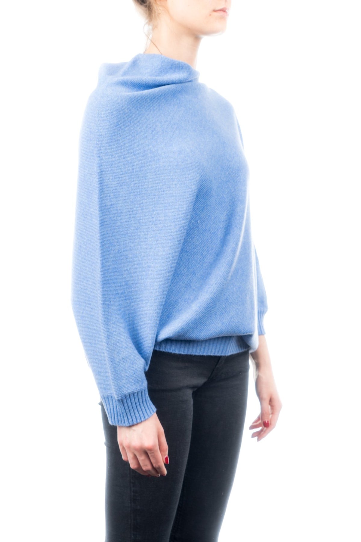 Light Blue Cashmere Blend Poncho With Sleeves, view 2