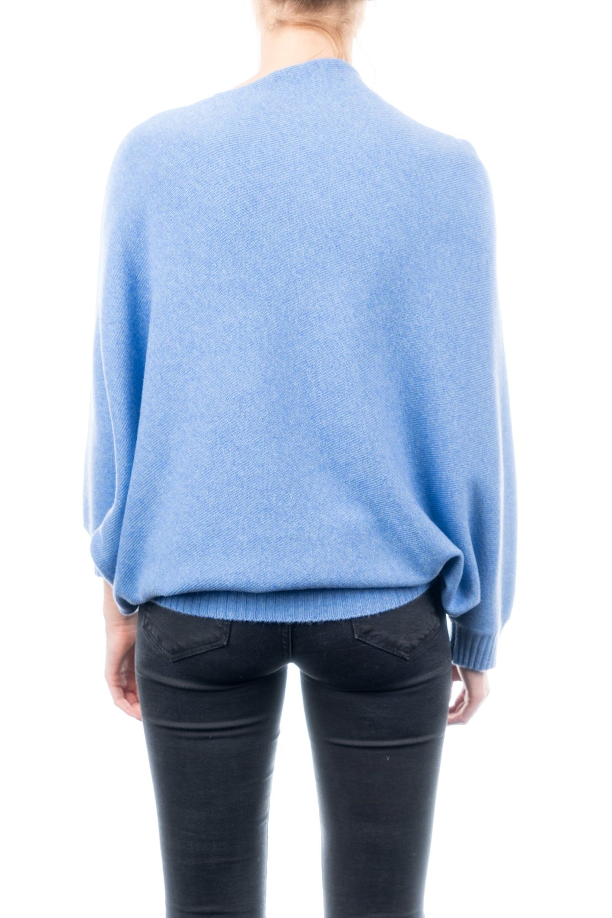 Light Blue Cashmere Blend Poncho With Sleeves, view 3