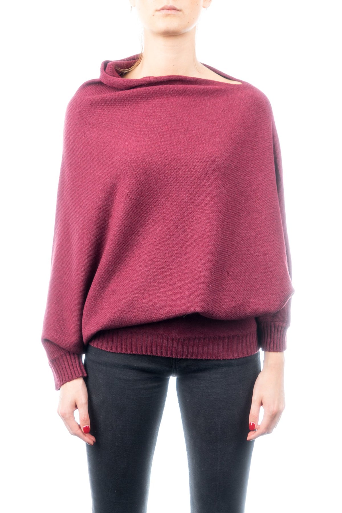 Burgundy Cashmere Blend Poncho With Sleeves