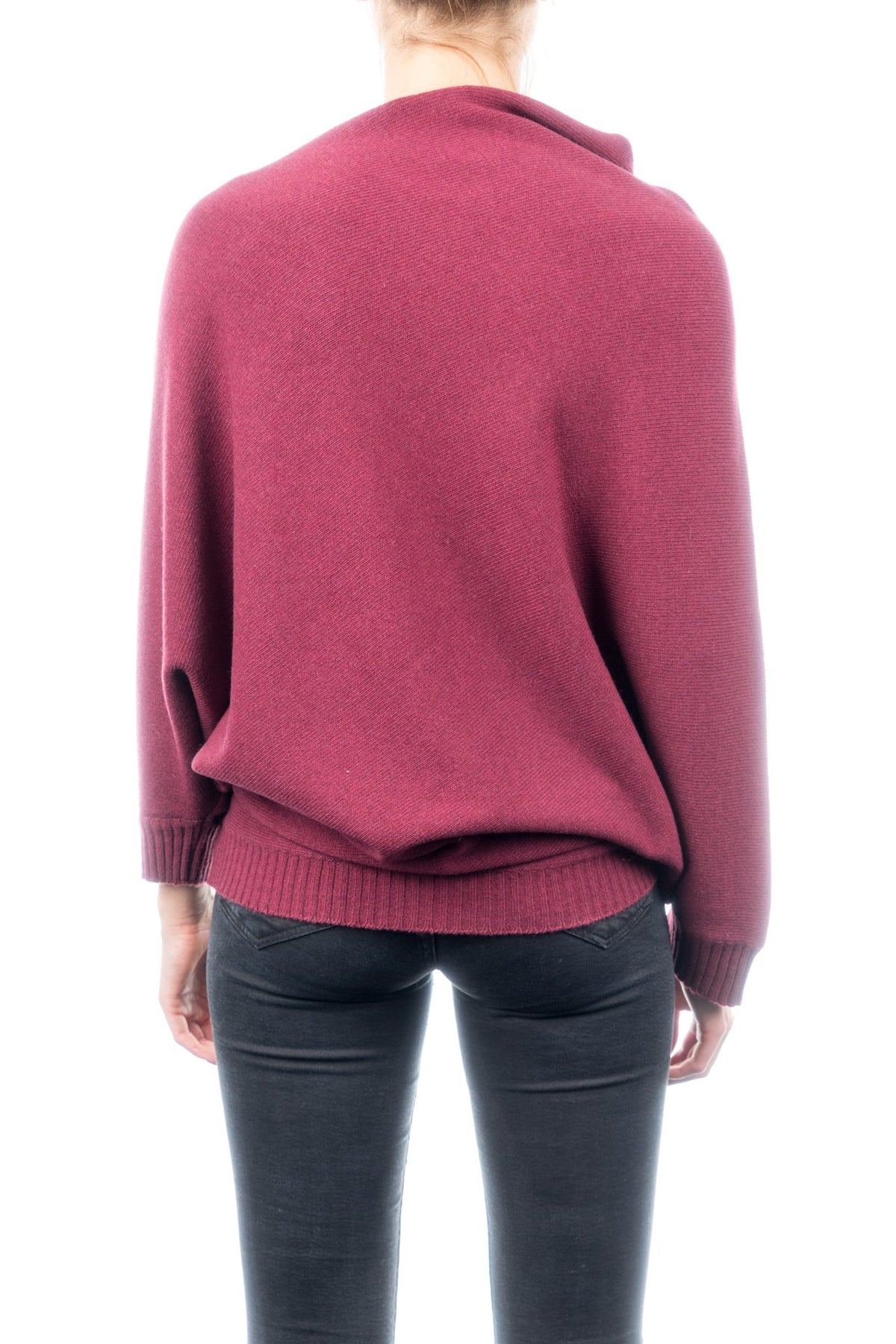 Burgundy Cashmere Blend Poncho With Sleeves, view 3