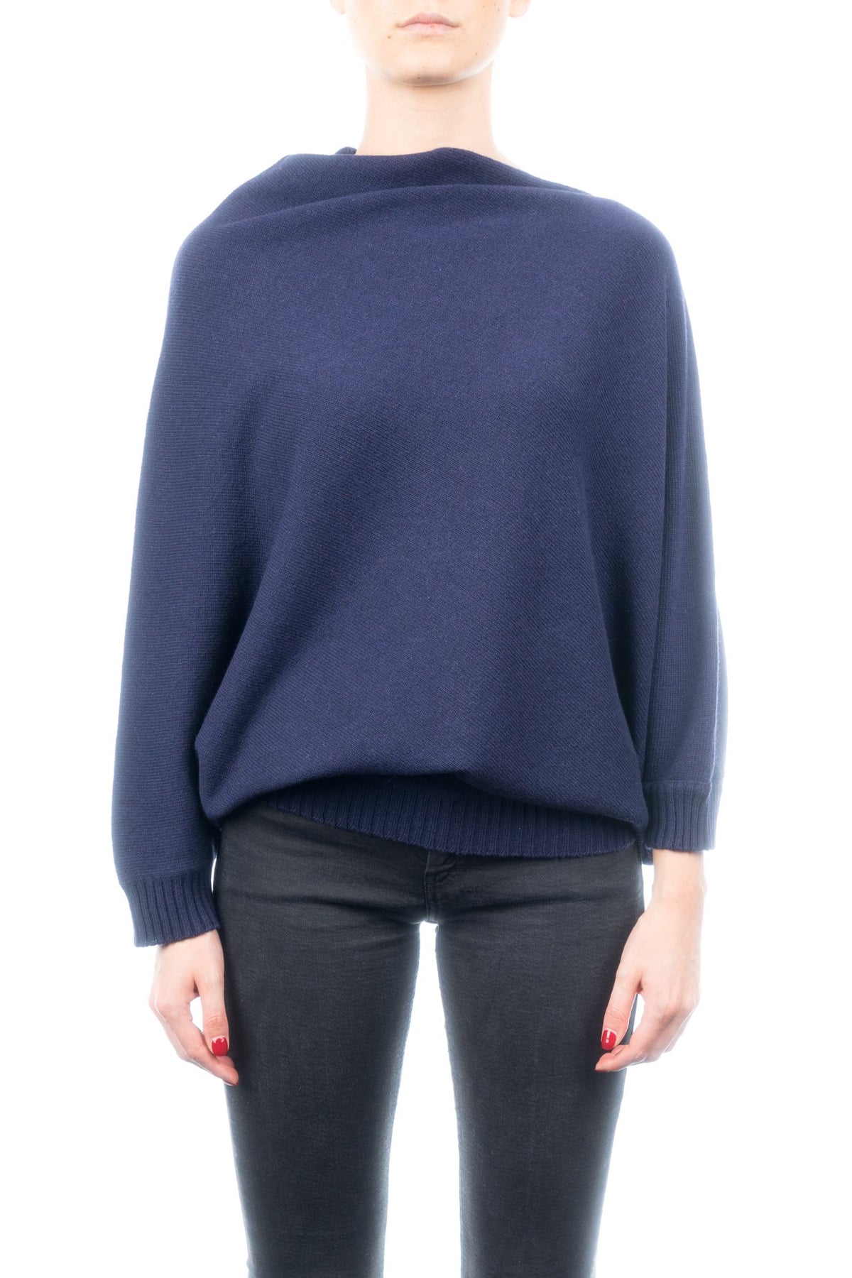 Blue Cashmere Blend Poncho With Sleeves