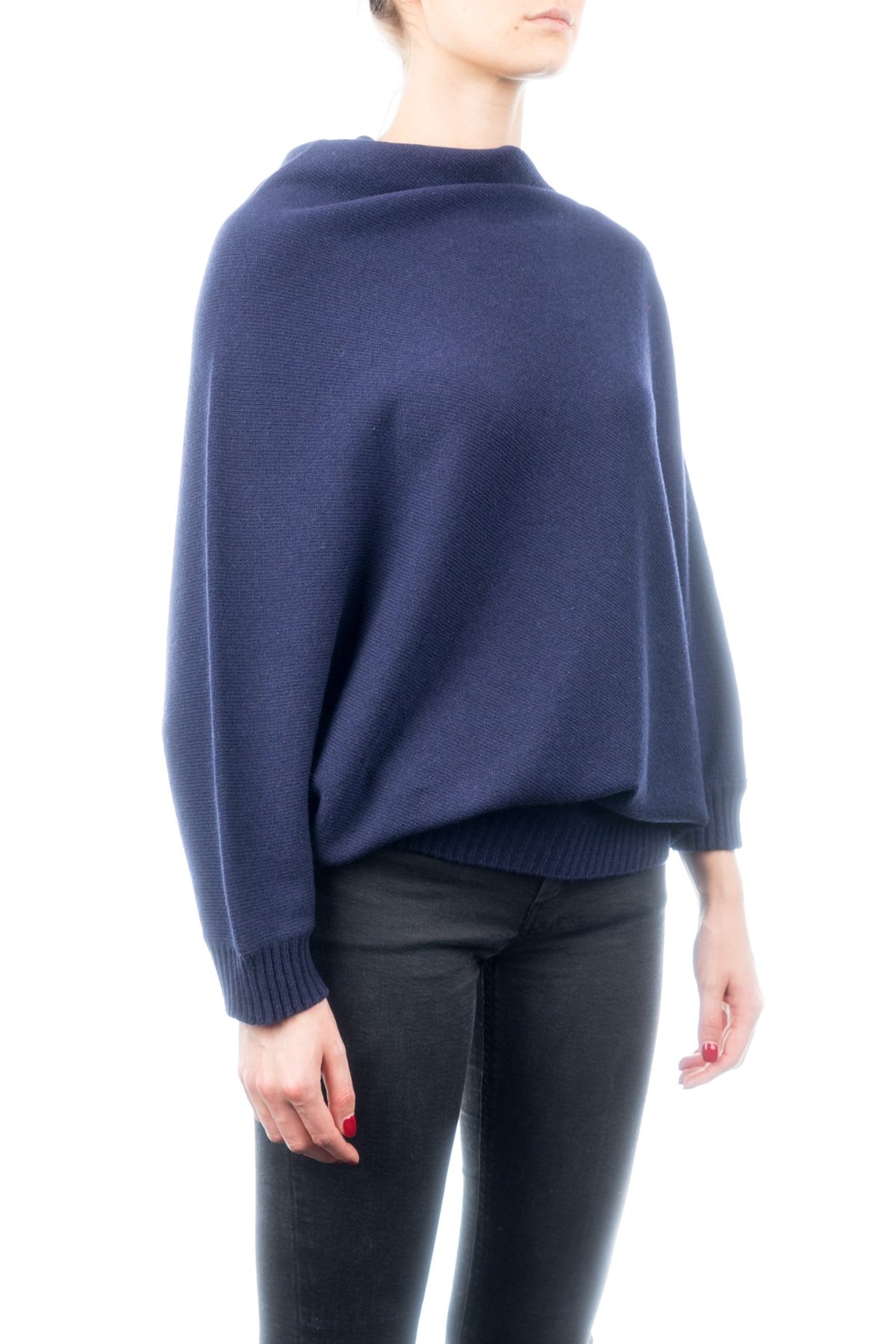 Blue Cashmere Blend Poncho With Sleeves, view 2