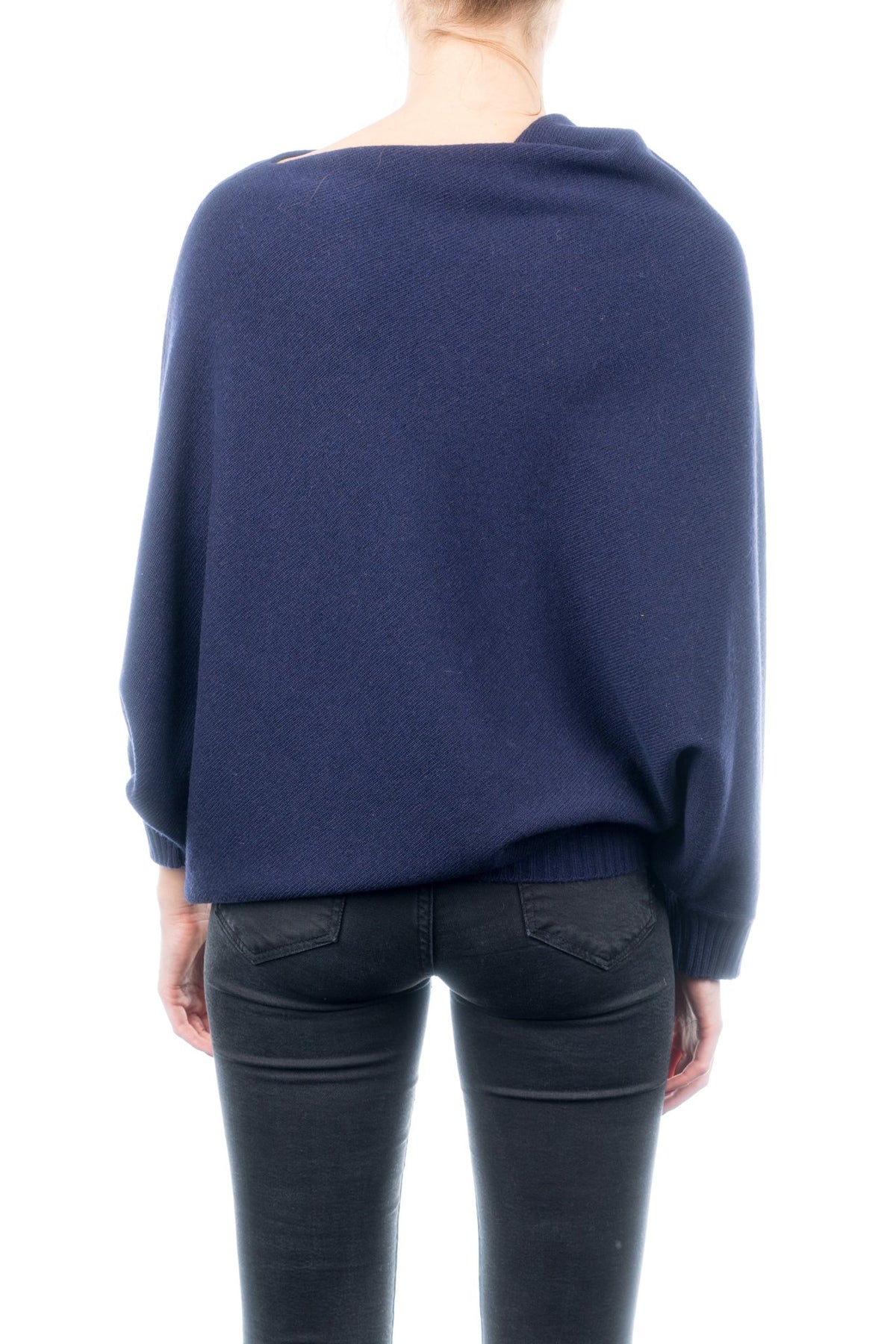 Blue Cashmere Blend Poncho With Sleeves, view 3